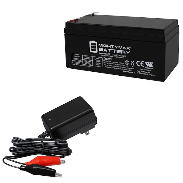 Mighty Max Battery 12V 3AH SLA Replacement Battery for Yuasa BA1574493 With 12V 1Amp Charger MAX3948471 - main
